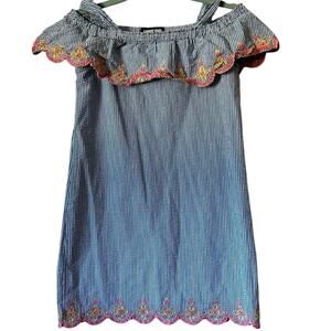 Lands End Girls Seersucker Summer Dress Girls 16 Scalloped Edges 100% Cotton